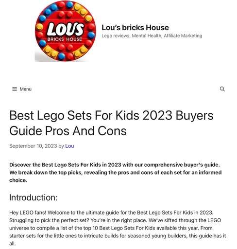 Header image of the post “Best Lego Sets For Kids 2023 Buyers Guide Pros and Cons” at Lou’s Bricks House.