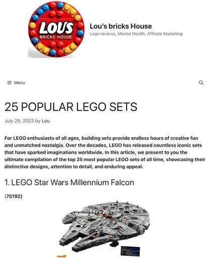 Header image from the post “25 Popular LEGO Sets” at Lou’s Brick's House.