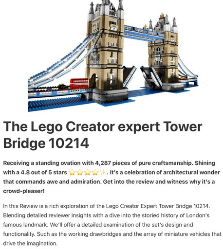 Header image from the post -LEGO Creator Expert Tower Bridge 10214   
In-depth Review, at Lou’s bricks house.