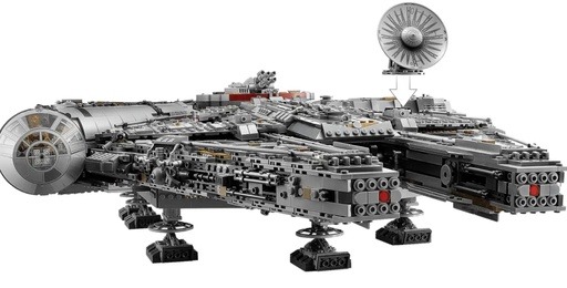 Image of the millennium Falcon set emphasis on the support legs and radar dish. Link to Amazon