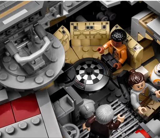 Image of the cockpit seating area with emphasis on the Dejarik Table of the LEGO Star Wars Millennium Falcon Set. Link to Amazon.