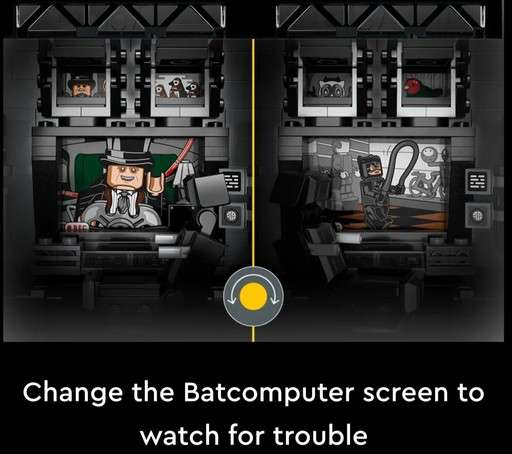 Image of a feature of the set with the text “ change the bat computer screen to watch for trouble”