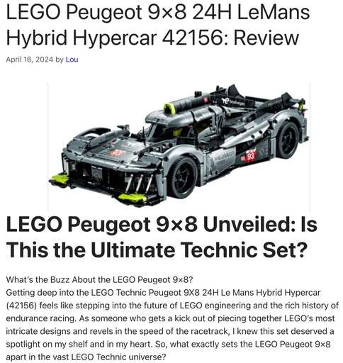 Header image from the post “LEGO Peugeot 9x8 Unveiled: Is this the ultimate Texhnic Set?” At Lous Bricks House.