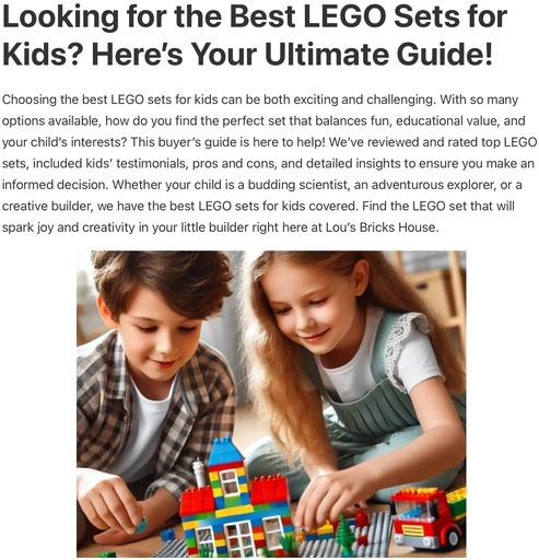 Header image from the post -Best LEGO Sets For Kids: Buyers Guide with Pros and Cons, at Lou’s bricks house.