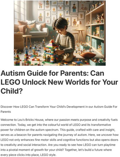 Header image from the post - Autism Guide for Parents – Building Skills with LEGO, at Lou’s bricks house.