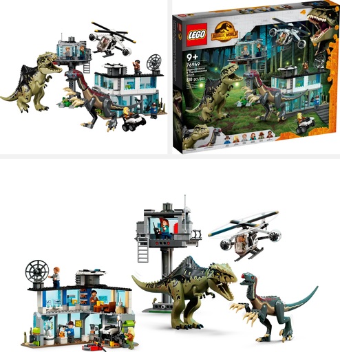 Images of the LEGO Jurassic World Giganotosaurus & Therizinosaurus Attack (76949). Link to amazon.