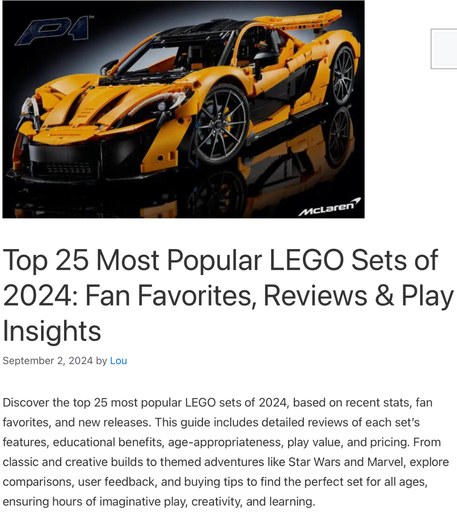 Header Image from  the post - Top 25 Most Popular LEGO Sets of 2024 at Lou’s Bricks House. Link to full article.