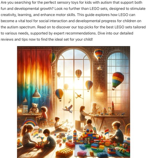 Header image from the post- Discover the Best Sensory Toys for Kids with Autism, at Lou’s Bricks House. Link to full article.