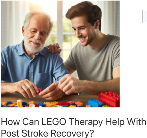 Header image from the post - How Can LEGO Therapy Help With Post Stroke Recovery? At Lou’s Bricks House. Link to the article.