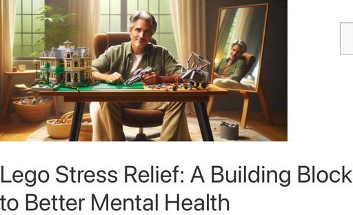 Header image from the post - Lego Stress Relief: A Building Block to Better Mental Health, at Lou’s Bricks House. Link to article.