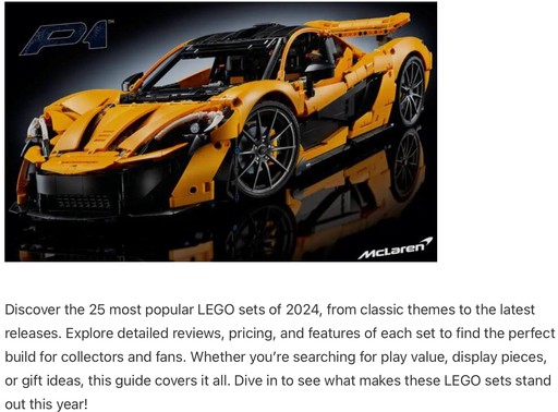 Header image from the post - Top 25 Most Popular LEGO Sets of 2024, at Lou’s Bricks House. Link to full post.