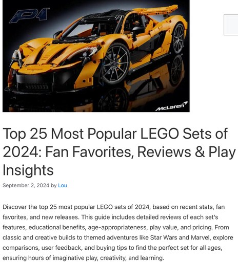 Header image from the post - Top 25 Most Popular LEGO Sets of 2024. Link to post.