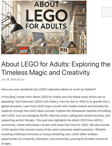 Header image from the post - About LEGO for Adults.link to post.