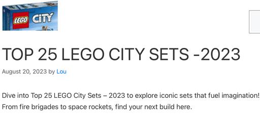 Header image for the post - TOP 25 LEGO CITY SETS. Link to post.