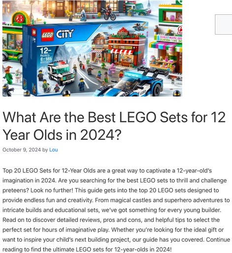 Header image from the post - What Are the Best LEGO Sets for 12 Year Olds in 2024? link to post.