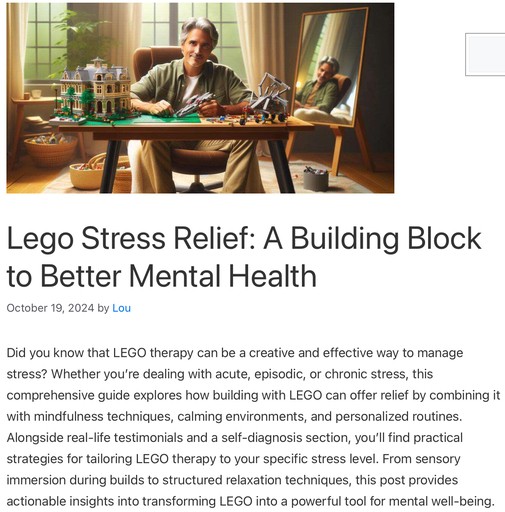 Header image from the post - Lego Stress Relief: A Building Block to Better Mental Health. Link to post.