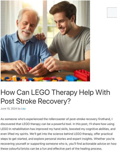 Header image from the post -How Can LEGO Therapy Help With Post-Stroke Recovery? Link to full article.