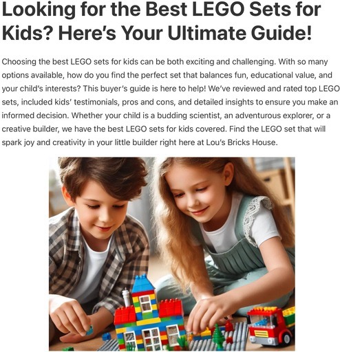 Header image from the post -Best LEGO Sets For Kids: Buyers Guide with Pros and Cons, at Lou’s bricks house. Image links to the full post .