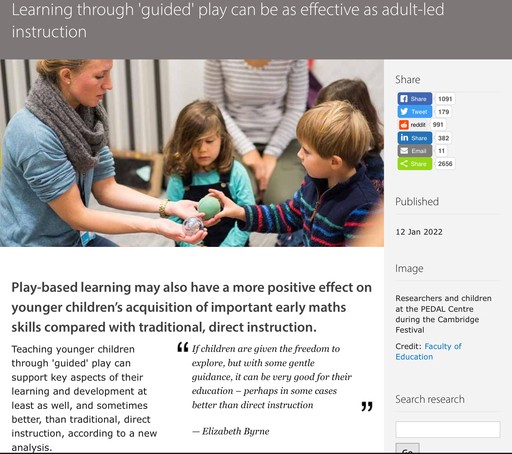 Image from the post -Learning through 'guided' play can be as effective as adult-led instruction, from the University of Cambridge.Image links to the article.