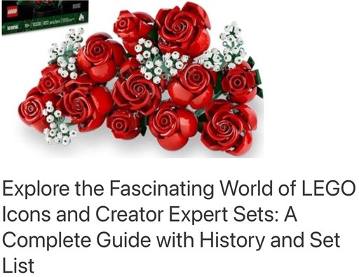 Header image of LEGO Icons Red Roses set from the Creator Expert series for the post ‘Explore the Fascinating World of LEGO Icons and Creator Expert Sets: A Complete Guide with History and Set List’ at Lou’s Bricks House. Image links to the full article.