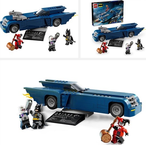 Image of the LEGO Batman with the Batmobile vs. Harley Quinn and Mr. Freeze (76274) set, showcasing the Batmobile and minifigures of Batman, Harley Quinn, and Mr. Freeze. The image links to Amazon for more details and availability, featuring one of the most popular LEGO sets of 2024 as highlighted on Lou’s Bricks House.